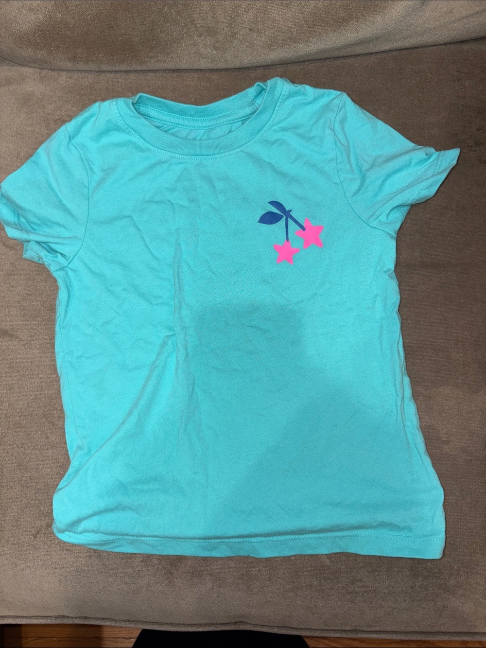 Cat & Jack Aqua Short-Sleeve Tee with Pink Star Cherry Graphic